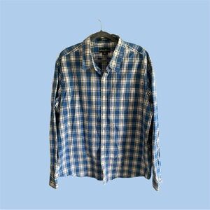 Eddie‎ Bauer Men’s Shirt XL Blue White Plaid Long Sleeve Button Down 100% Cotton